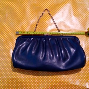 Vintage navy blue leather clutch purse